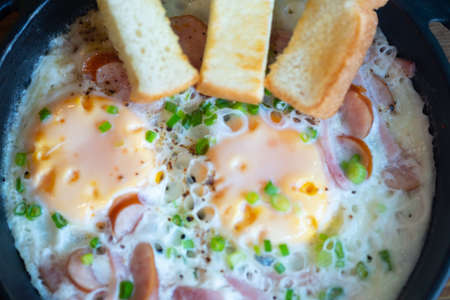 Egg pan or Kai-Ga-tas a Vietnamese-derived breakfast. It is famous amongst southeast Asian nations especially Thai.の写真素材
