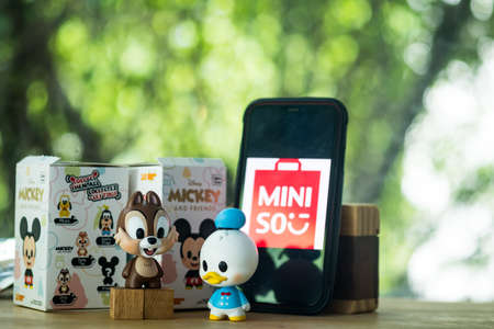 Bangkok, Thailand - April 11, 2021 : Figurine donald duck and chip (Tic), Mickey mouse family...