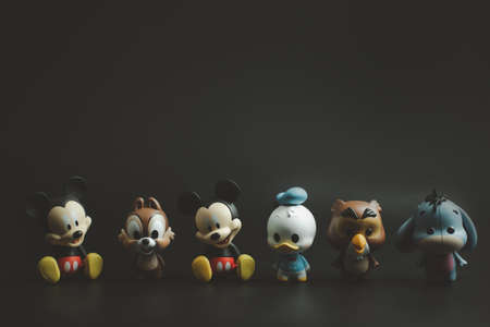 Bangkok, Thailand - April 12, 2021 : Cute figurine of new blind box 4 collection from Miniso All. 4 collections have a total of 32 piece sell start in Thailand on 9 April 2021 at Miniso shop.のeditorial素材