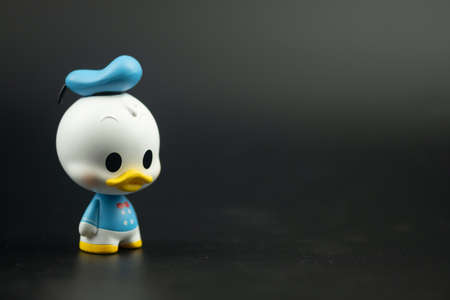 Bangkok, Thailand - April 13, 2021 : Figurine donald duck Mickey mouse family figures mystery box blind box sell start in Thailand at 9 April 2021 at Miniso shopのeditorial素材
