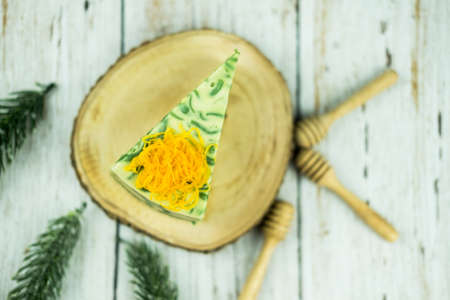 Delicious cake make from Lod Chong Thai pandan short vermicelli topping with Foi thongの写真素材