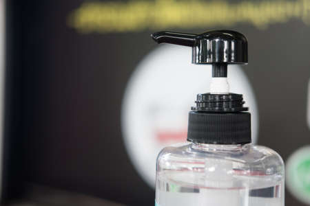 Alcohol gel bottle or hand sanitizer bottle  prevent virus or bacteria, close upの写真素材