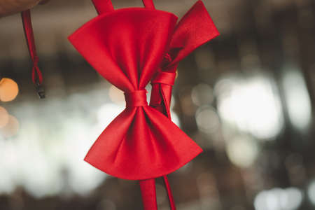 Red bow tie for groomsmen. The concept of friendshipの写真素材