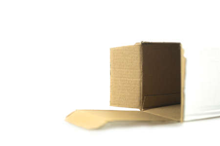 Open empty white box on a white background