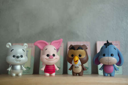 Samut Prakan , Thailand - May 9, 2021 : Cute toy of Winnie the pooh Figures Mystery Blind box...
