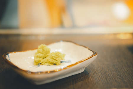 Green wasabi in bowl. selective focusの写真素材