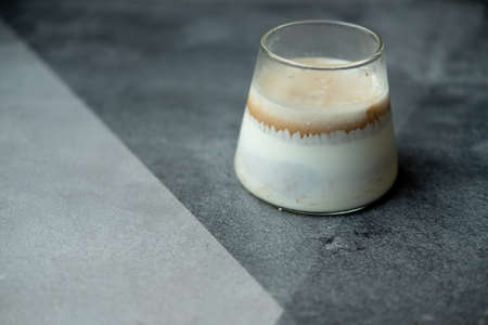 Dirty coffee menu specialty coffee is combination between the cold milk at the bottom of the cup and the shot espresso or ristrettoの写真素材