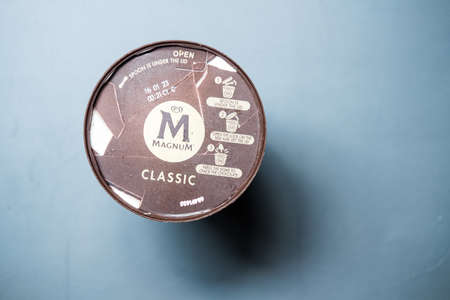 Samut Prakan, Thailand - May 24, 2021 : Magnum mini cup flavor classic ice cream one of the ice...