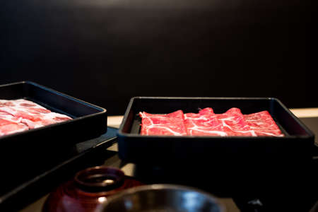 Beef slice of Japanese shabu shabu and sukiyakiの写真素材