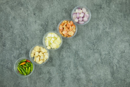 Thai food various kinds ingredients, vegetable, spicy taste. Top viewの写真素材