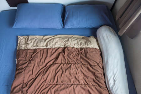 Clean bed in home. Close up and top view