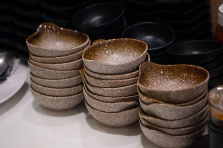 Bowl inner side and brown outside in restaurant for Shabu and sukiyakiの写真素材