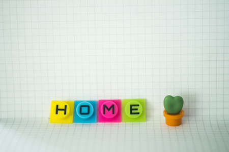 Colourful silicone tex home placed together with miniature cactus on white paperの写真素材