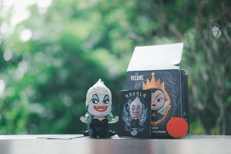 Bangkok, Thailand - September 11, 2021 : Ursula (also known as the Sea Witch) animated feature film The Little Mermaid, toy in blind box collection, Disney Series Queen Mother Villain from Miniso shopのeditorial素材