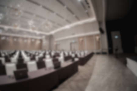 Blurry side view of empty interior of conference prepare for people attend workshopの写真素材