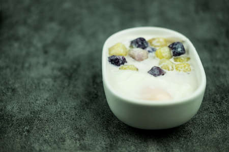 Bualoy tricolor coconut milk dessert. Thai dessert, close upの写真素材