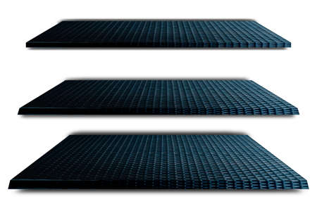 Collection of black wicker plastic shelves on an isolated white background, Objects with clipping...