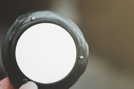 Hand holding of digital tag queuing, empty tag for your logoの写真素材