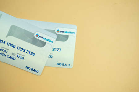 Samut Prakan Thailand - October 24, 2021 : Privilege card value 500 baht each for to make a payment...