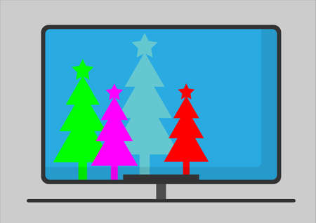 Christmas trees on a computer or PC. Happy New Year and Christmas Cardのイラスト素材