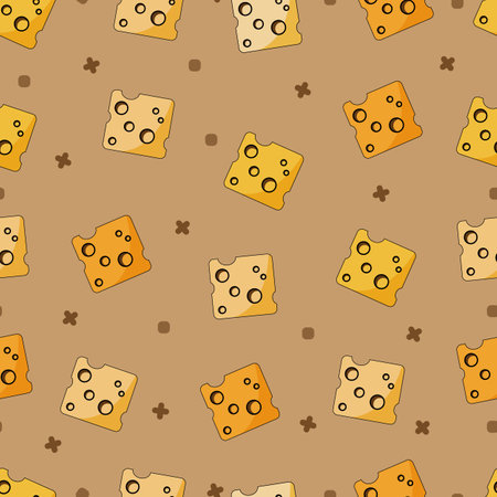Pieces of yellow cheese seamless pattern. Vector flat illustrationのイラスト素材