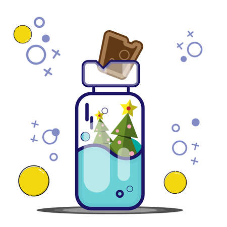 Cute Christmas tree float on water in glass jar on a white backgroundのイラスト素材