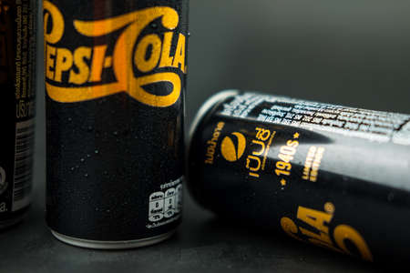 Samut Prakan, Thailand - December 15, 2021 : Close up of aluminium can Pepsi-Cola No sugar Limited...