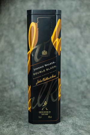 Bangkok, Thailand - December 22, 2021 :  A bottle of Johnnie Walker Double Black in packaging 1ltr.のeditorial素材