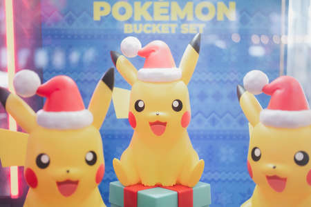 Bangkok - January 5, 2022 : A photo of a Pokemon bucket set, Pokeball in showcase at Mega Cineplex, popular movie theatre in Thailand, Mega Bangna branch.のeditorial素材