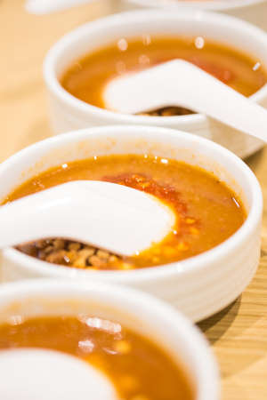 Closeup Nam Neung sauces of Vietnamese Meatball Wraps eat with fresh vegetablesの写真素材