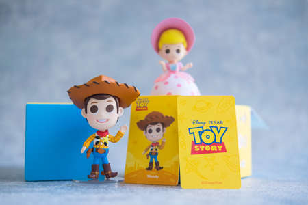 BANGKOK, THAILAND - January 19, 2022 : Cute toy from MINISO, Woody and Bo Peep is a character in the Toy Story franchise, Bo Peep is Woody's girlfriend. MINISO X Toy Story.のeditorial素材