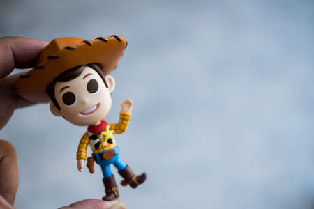 BANGKOK, THAILAND - January 19, 2022 : Cute figurine of Toy Story, blind box from Miniso. Woody is one of the main protagonist characters along with Buzz Lightyear in the films of Toy Story franchise.のeditorial素材