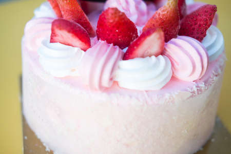 Delicious strawberry cake for party, close upの写真素材