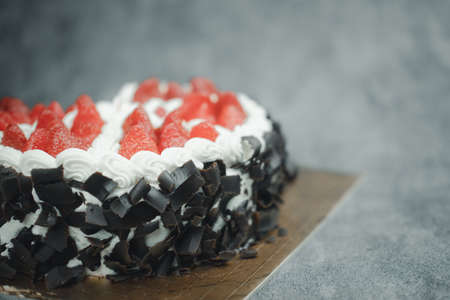 Beautiful cake with strawberries and cream. Close up