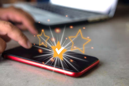 Shows the sign of the top service quality assurance on smartphone, Guarantee, Standards, ISO...