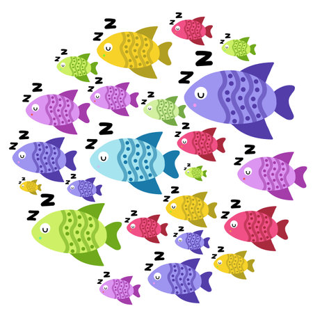 Cute fish on around circle. White background. Flat designのイラスト素材