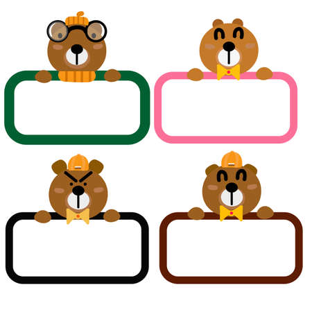 Cute bear face with empty label Illustration set. Hand drawn characters.のイラスト素材