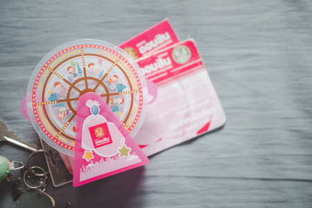 Bangkok, Thailand - April 1, 2022 : Ferris wheel piggy bank from The Government Savings Bank celebrates the 109th anniversary of the bank's founding by making a special gift.のeditorial素材