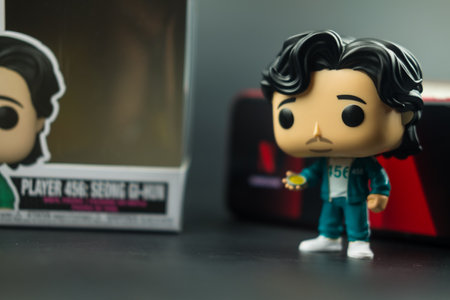 Bangkok, Thailand - April 10, 2022 : Funko Pops X Squid Game, The player with the number 456 from...