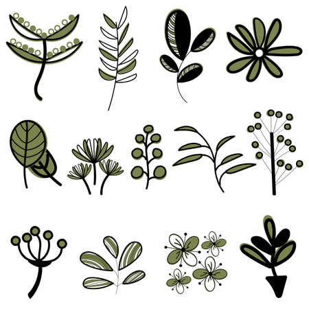Set of floral elements in doodle style. Vector arrangements for greeting card or invitation designのイラスト素材