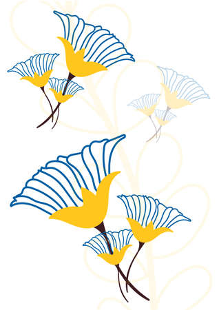 Abstract blue and yellow line art tropical flower. Abstract minimal art.のイラスト素材
