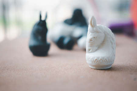 Close up of plastic knight chess pieces, Thai chess. Thai-chess is hobby and sport in Thailand the player to must training his and her brain for strategy to success.の写真素材