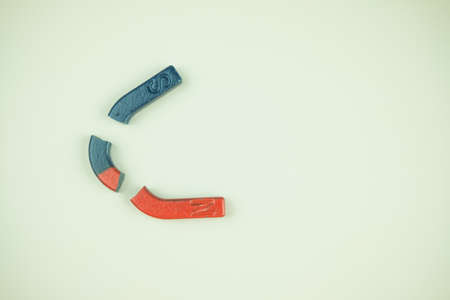 Broken magnet U shape steel magnet. Close up