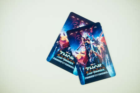 Samut Prakan, Thailand - June 23, 2022: Thor Love and Thunder collection card, a promotion from...