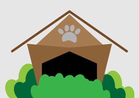 Dog house with green bush, icon vector illustration on a white background.のイラスト素材