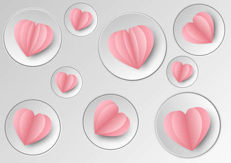 Button of pink hearts paper cut. Vector illustration.のイラスト素材