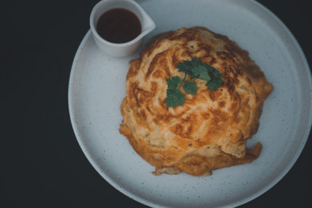 Easy Thai food menu, Thai omelette over rice Thai called Kai Jeaw Rad Kow.の写真素材