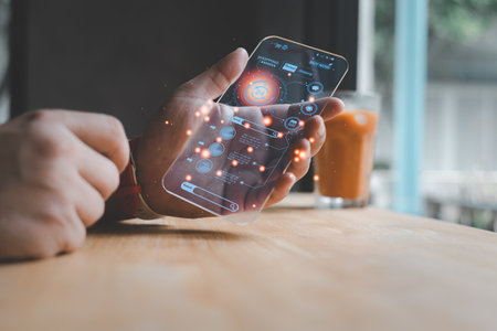 Men use technology for shopping online and icons of 24/7 support after sales service, the best...