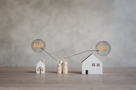 Family decide and plan for buy or rent home. The concept of deciding to choose for owner and tenant....