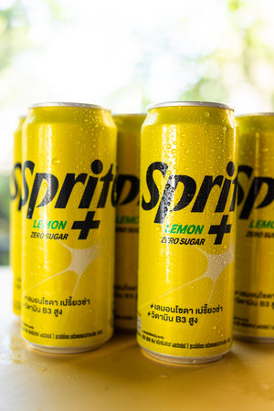 Samut Prakan, Thailand - October 30, 2022 : New products from Coca-Cola Business Group in Thailand, the new "Sprite" Lemon Plus! Lemon soda, no sugar, no calories, is deliciousのeditorial素材